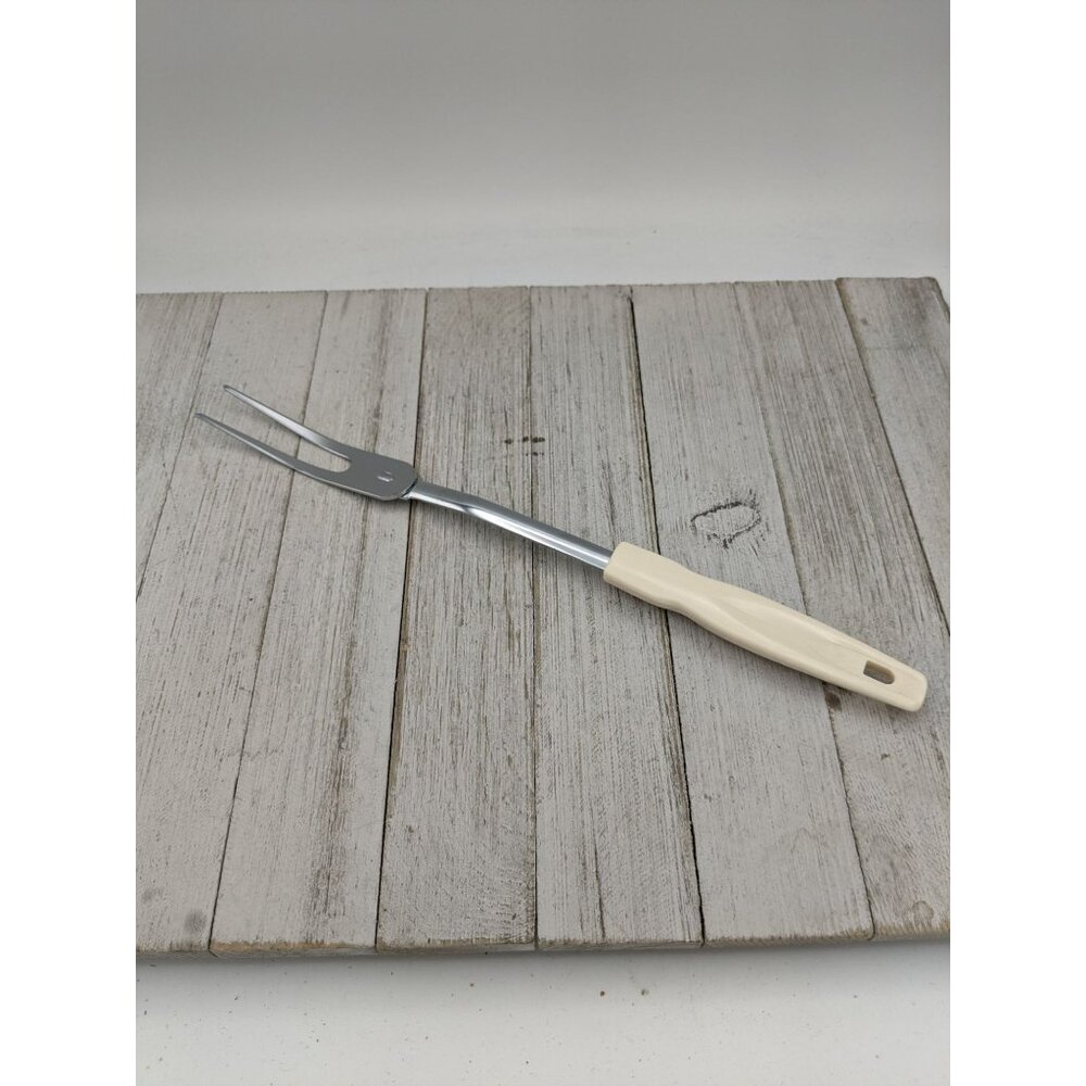 Vintage Koco Chrome Solid Meat Utility Fork Almond Handle 12 1/4"